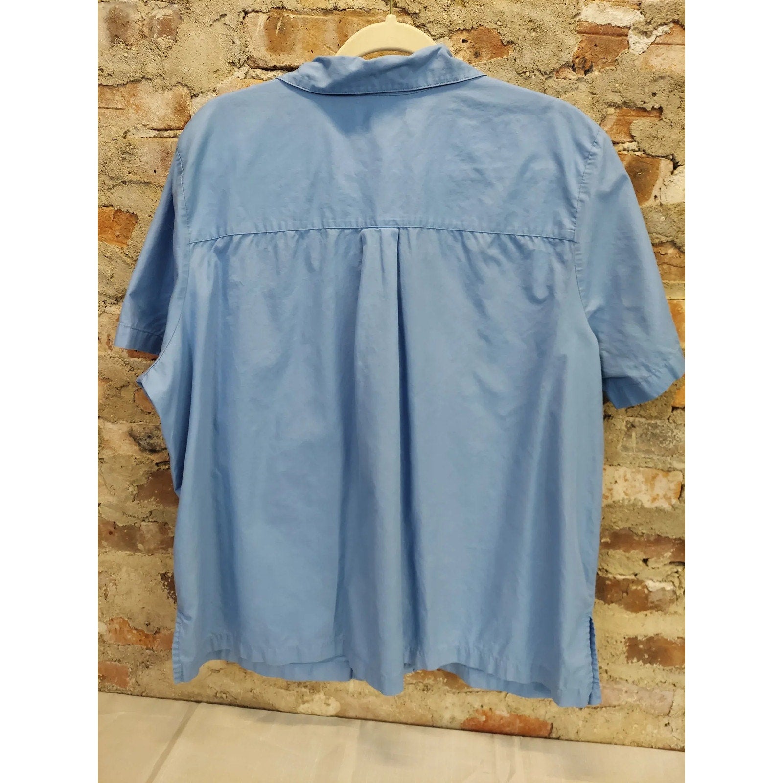 Karen Scott Sport Womens Button Up Shirt Blouse 1X Blue Cotton Short Sleeve