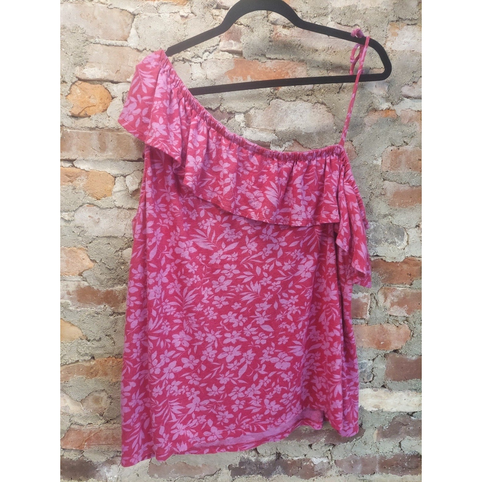 Old Navy Womens Off Shoulder Ruffle Top XXL Pink Floral One Strap Casual