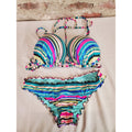 Shade & Shore Womens Bikini Swimsuit Set L Multicolor Striped Push Up Top 36DD