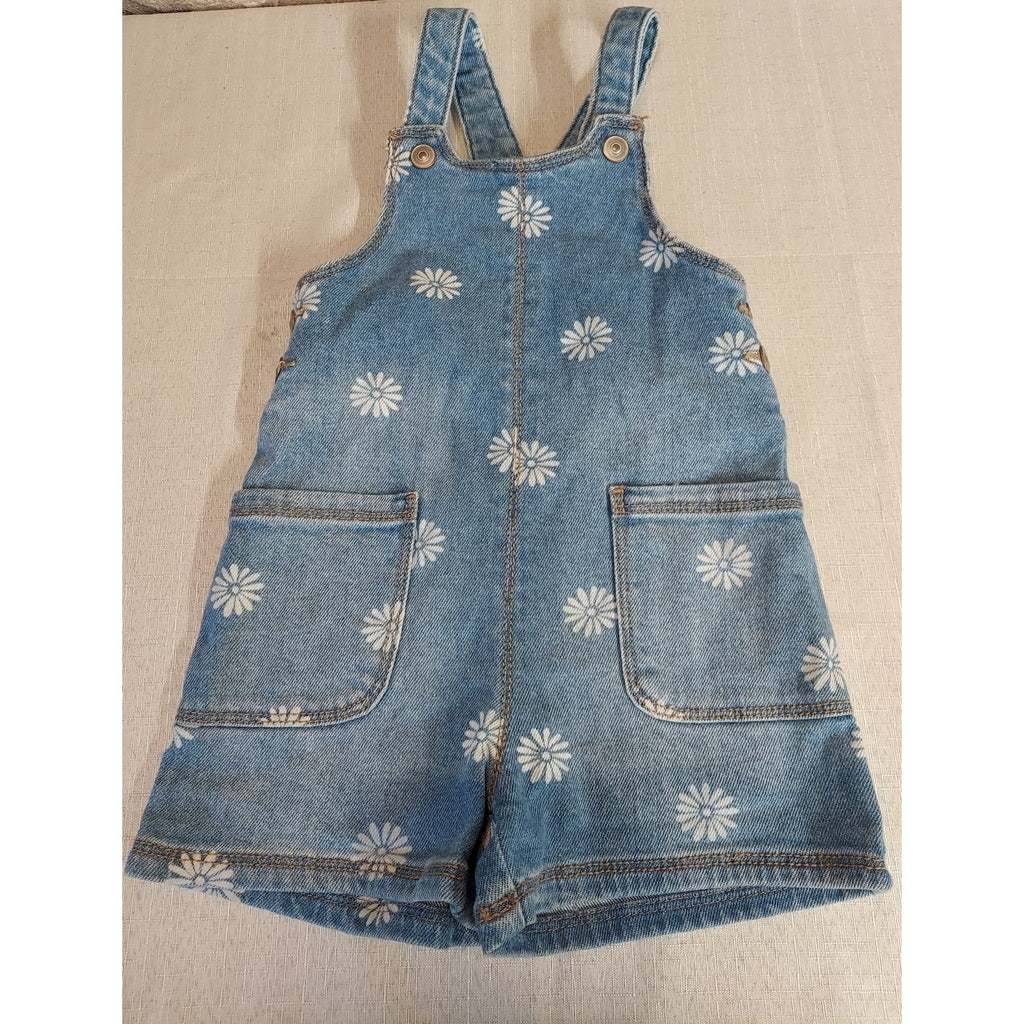 Wonder Nation Toddler Girls Denim Shortalls 2T Light Blue Daisy Floral Print