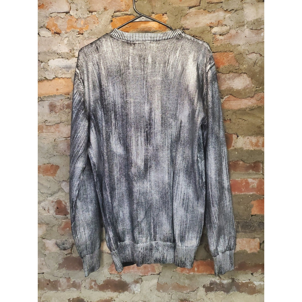Froggirl Womens Sweater L Silver Black Metallic Distressed NWT Pullover