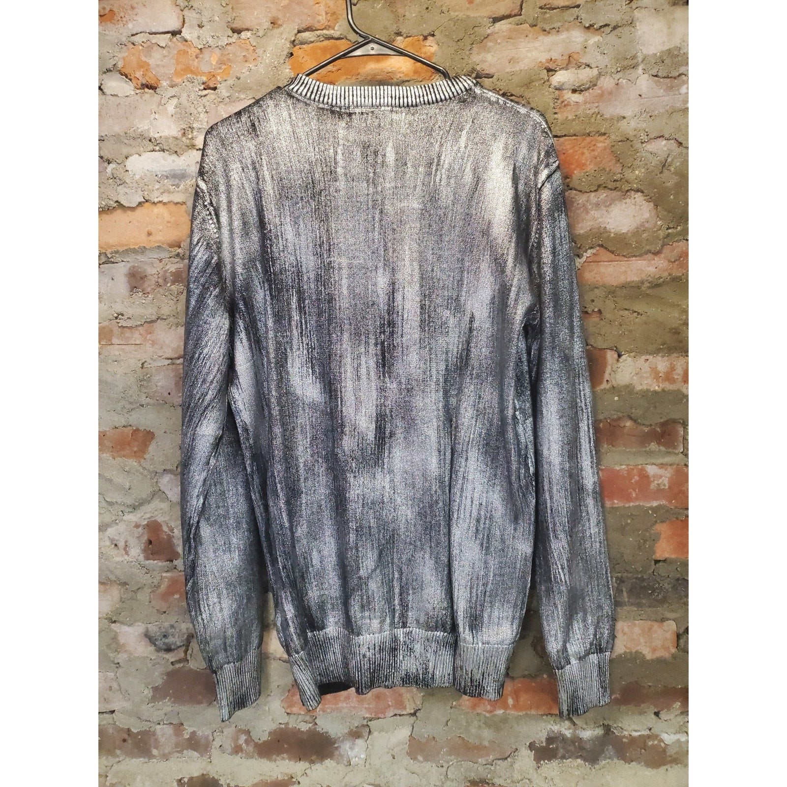 Froggirl Womens Sweater L Silver Black Metallic Distressed NWT Pullover
