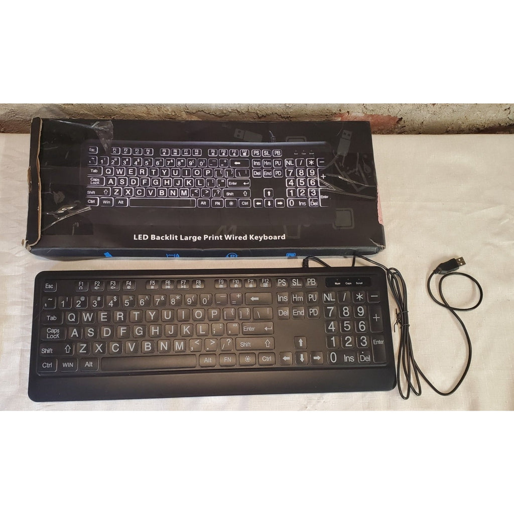 LED Backlit Large Print Wired Keyboard USB Black Computer PC Desktop