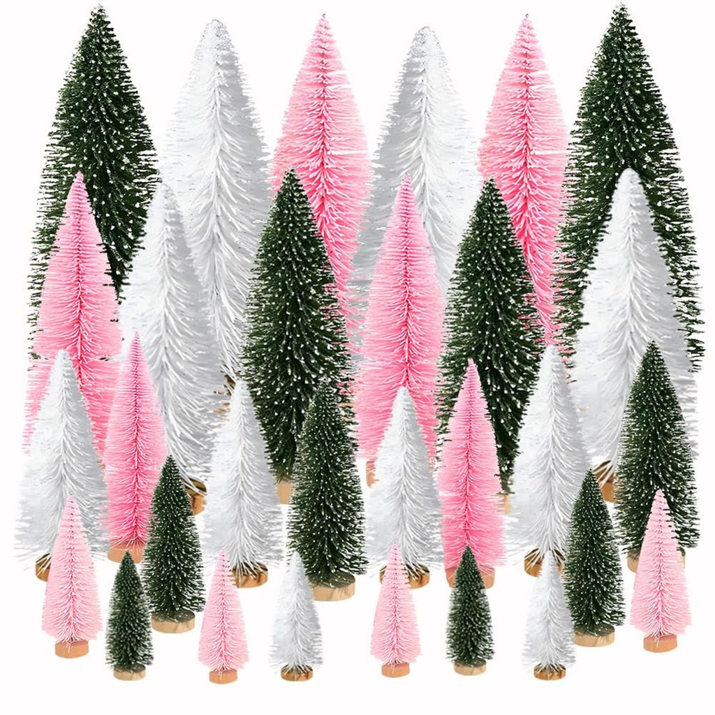 Mini Bottle Brush Christmas Trees Pink White Green Assorted Sizes Decor Lot