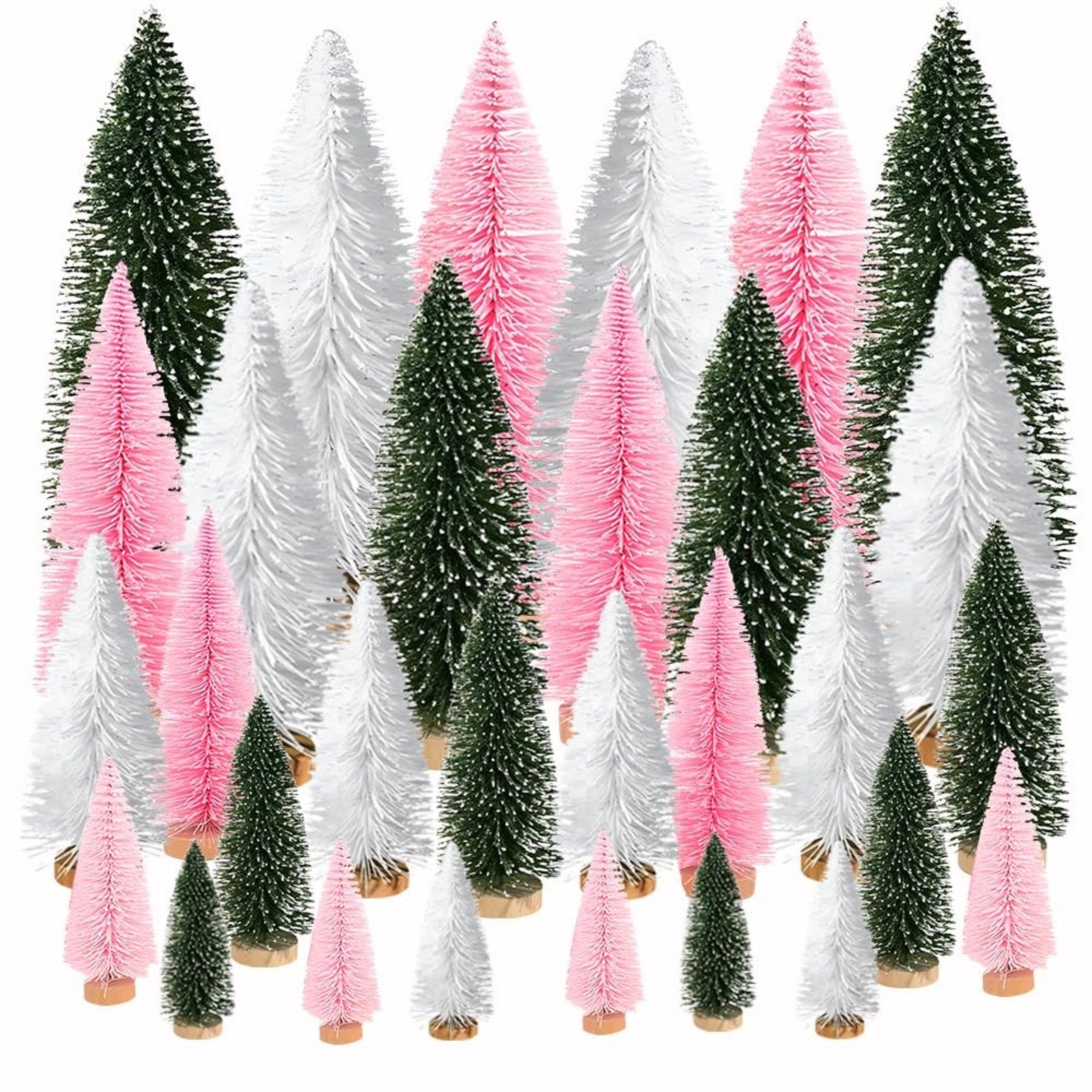 Mini Bottle Brush Christmas Trees Pink White Green Assorted Sizes Decor Lot