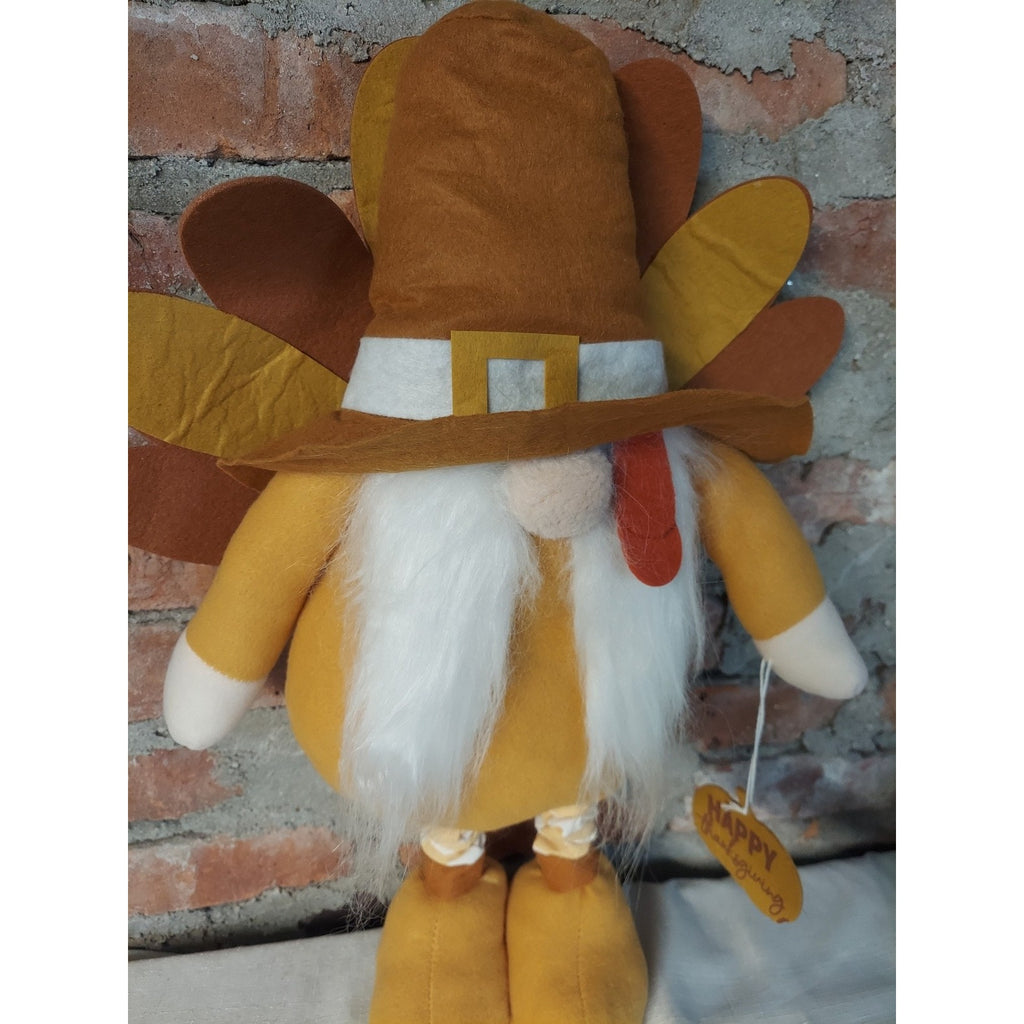 Thanksgiving Gnome Pilgrim Hat Turkey Feathers Fall Decor Plush Stuffed 20 Inch