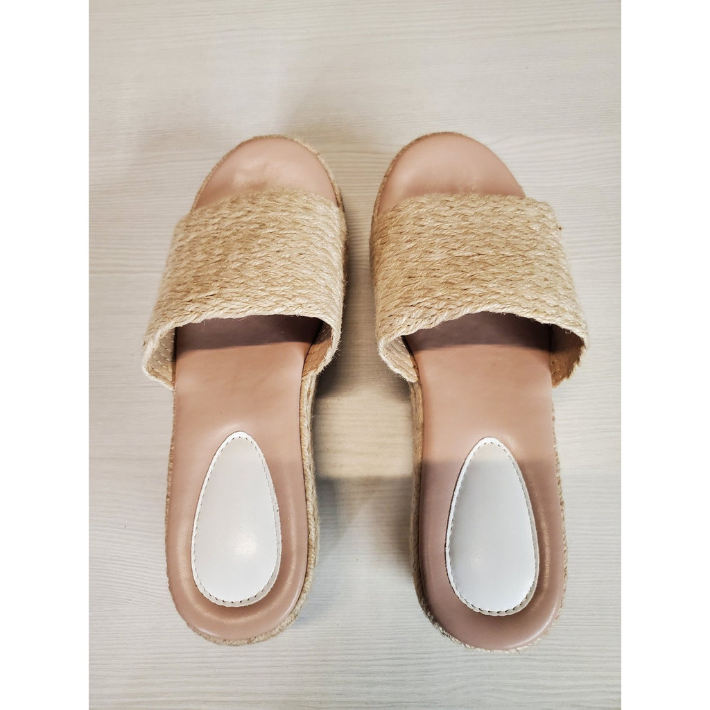 Womens Espadrille Wedge Sandals Size 6.5 Natural Nude Jute Rope Slip On