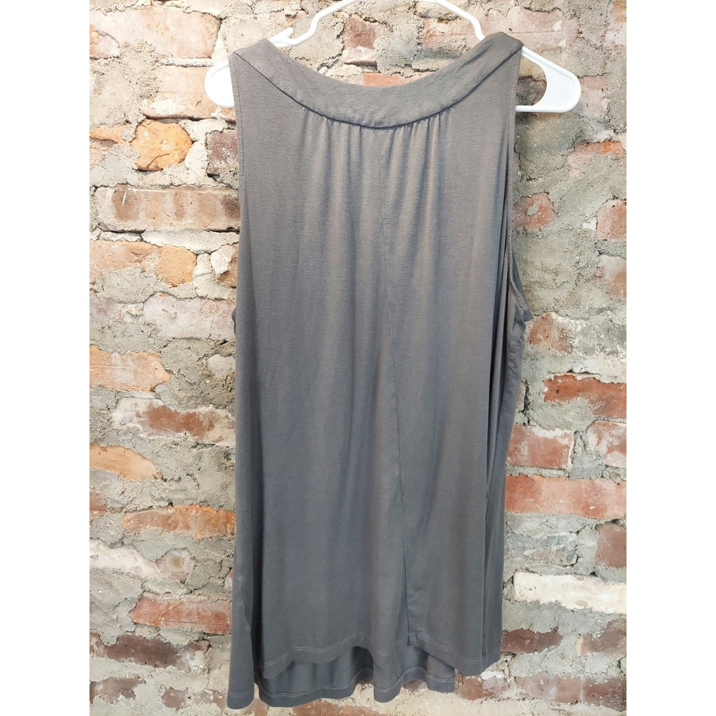 Fashion Bug Womens Tank Top 1X Gray Beaded Embellished Neckline Flowy