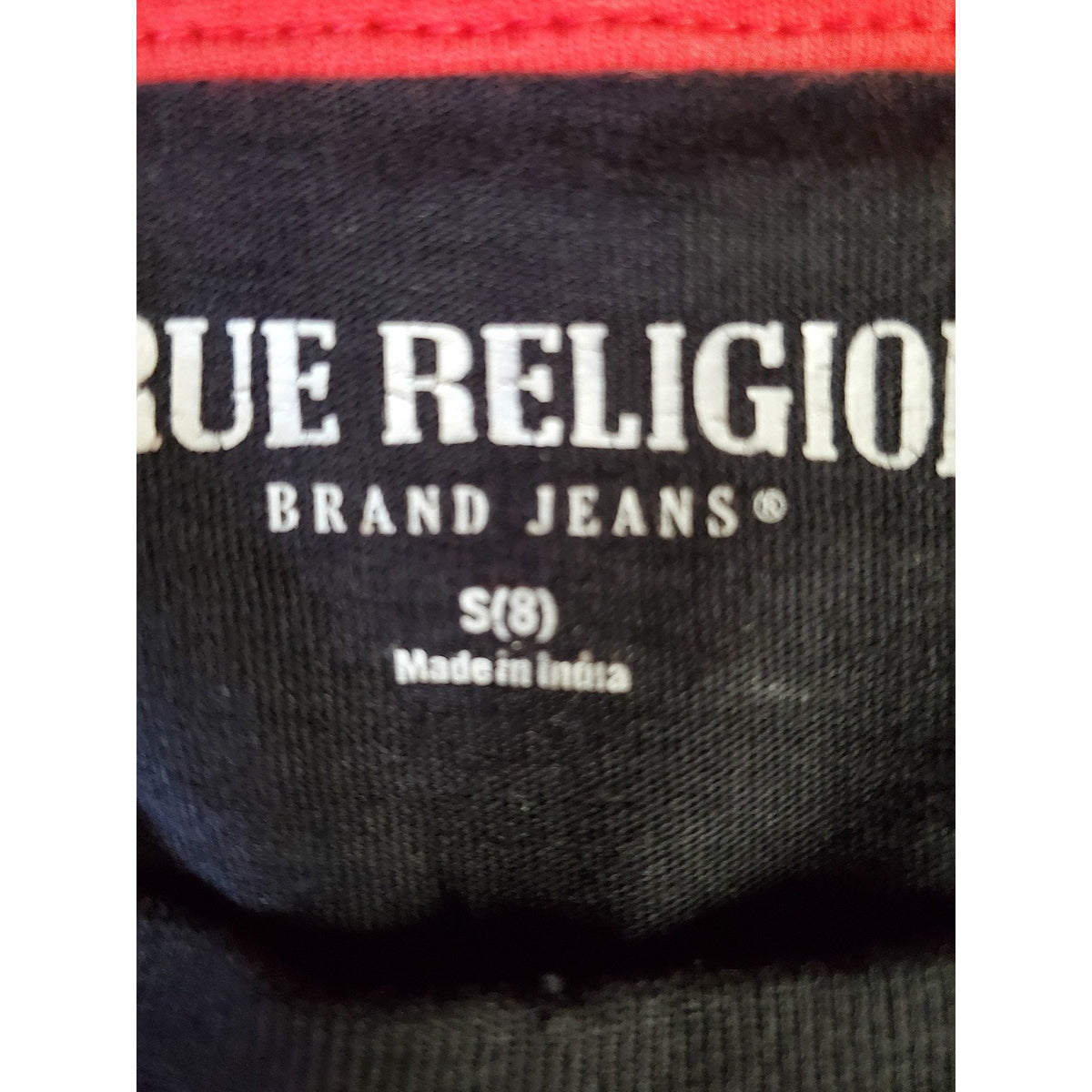 True Religion Boys T Shirt S 8 Black Gold Red Horseshoe Logo Graphic Tee