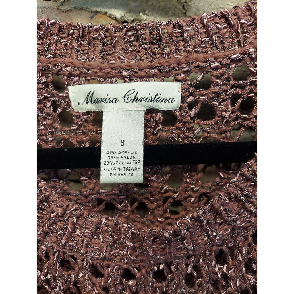 Marisa Christina Womens S Open Knit Short Sleeve Knit Top Mauve Metallic