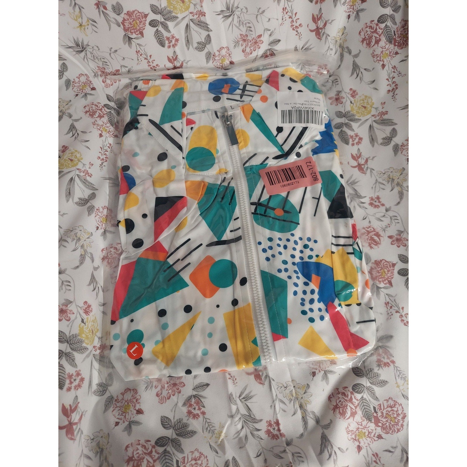 Womens 2 Piece Shorts Set L Multicolor Crop Top 90s Retro Geometric Print