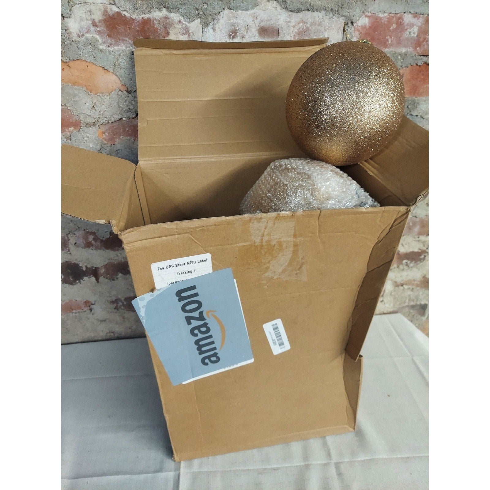 6" Gold Glitter Christmas Ball Ornament Set of 6 Holiday Tree Decor Sparkling