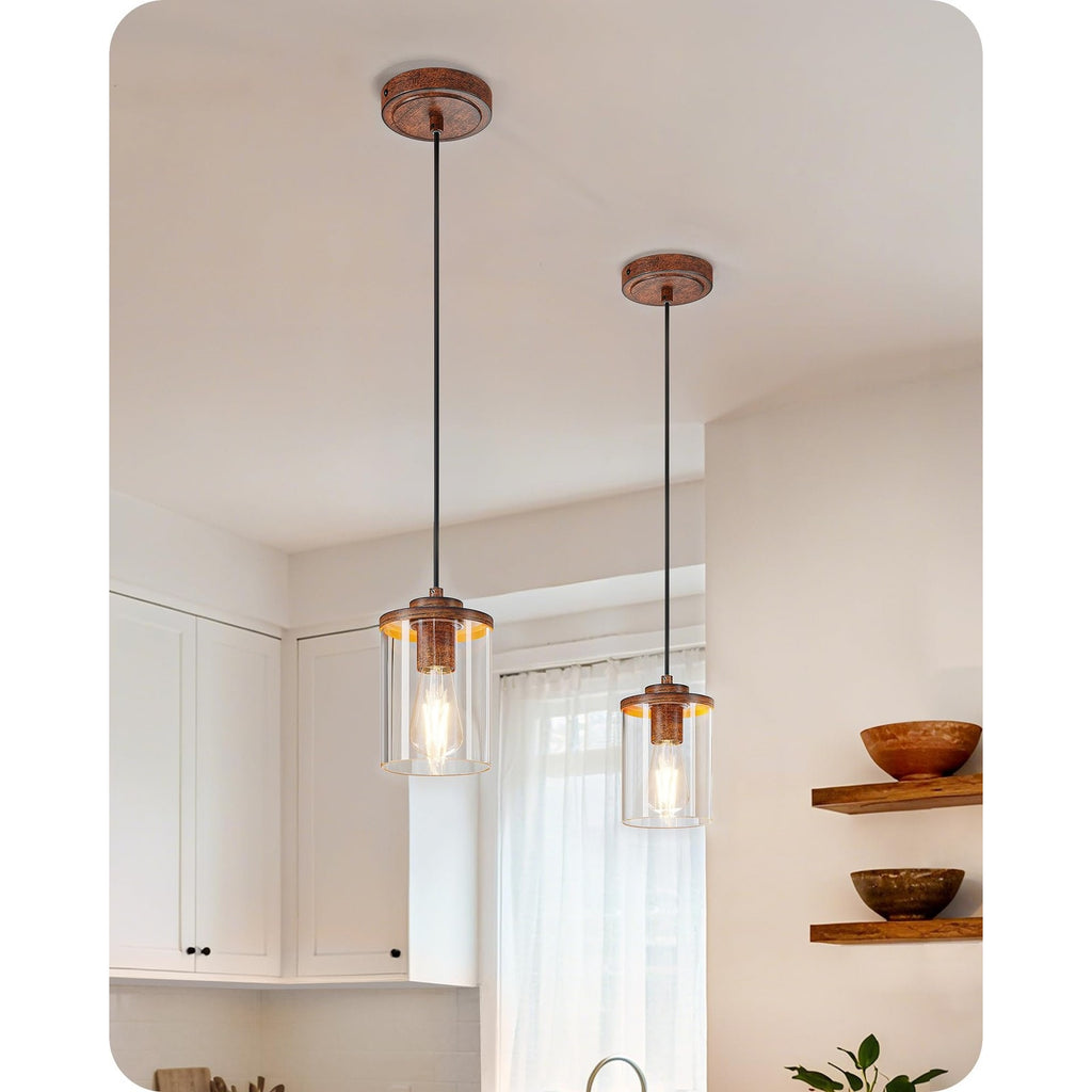 edishine Pendant Light 2 Pack Rustic Industrial Clear Glass Edison Bulb Bronze
