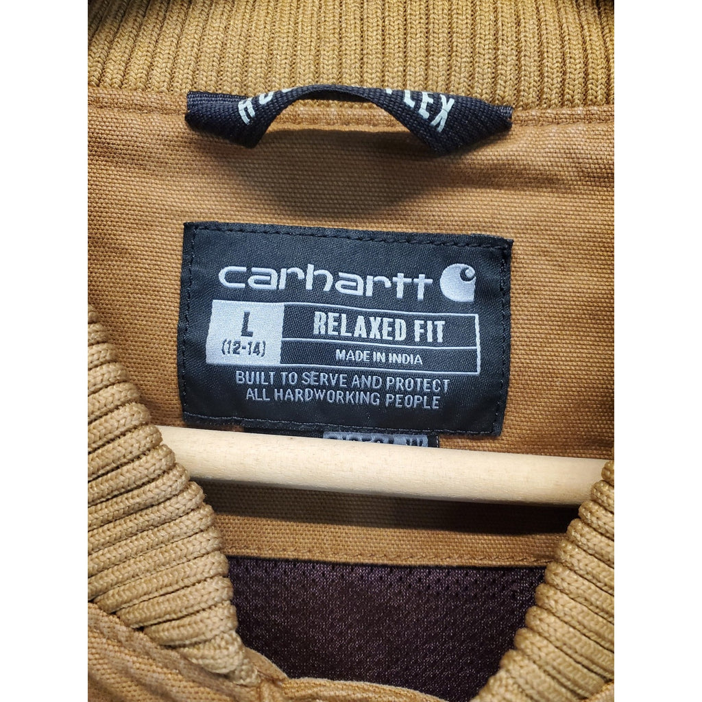 Carhartt Youth Bomber Jacket L 12-14 Brown Relaxed Fit Full Zip Workwear