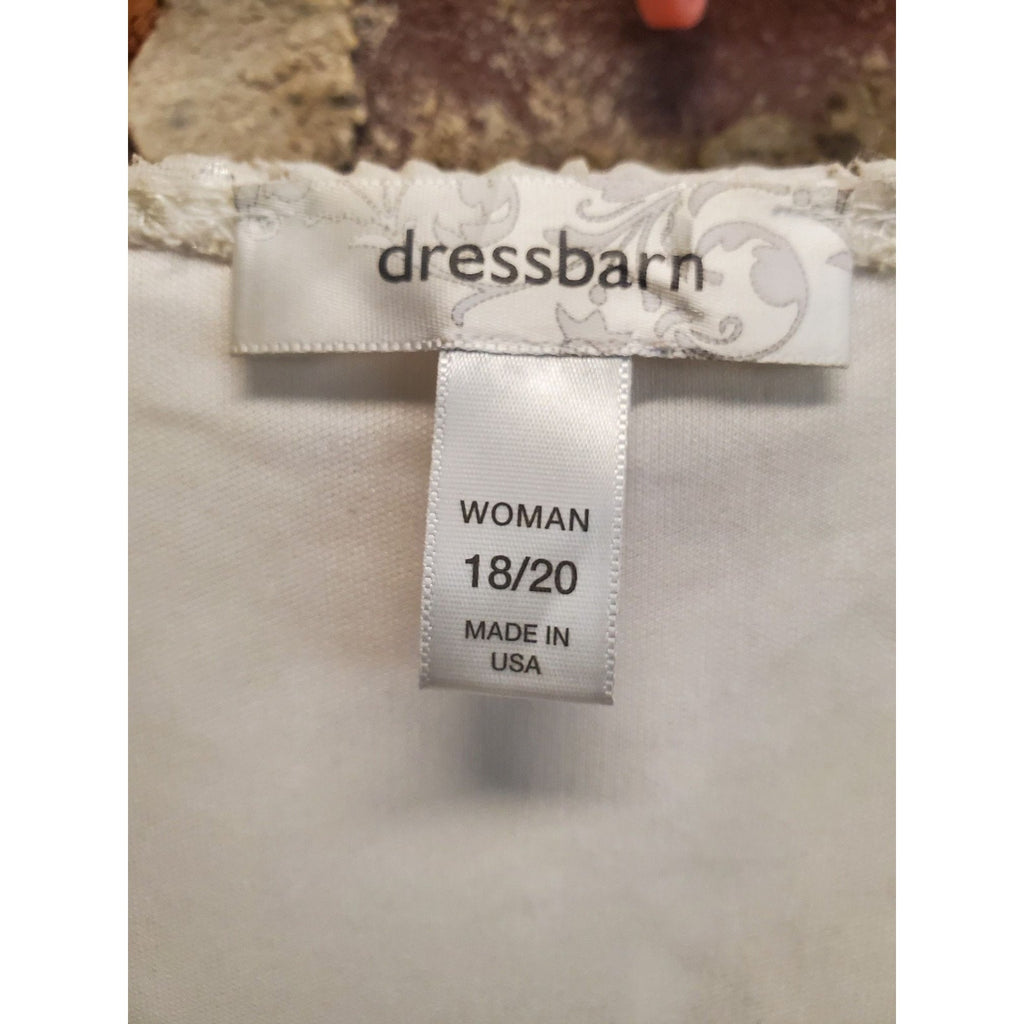 Dressbarn Womens Plus Size Lace Top 18/20 Cream Sleeveless Ruffle Neck Blouse