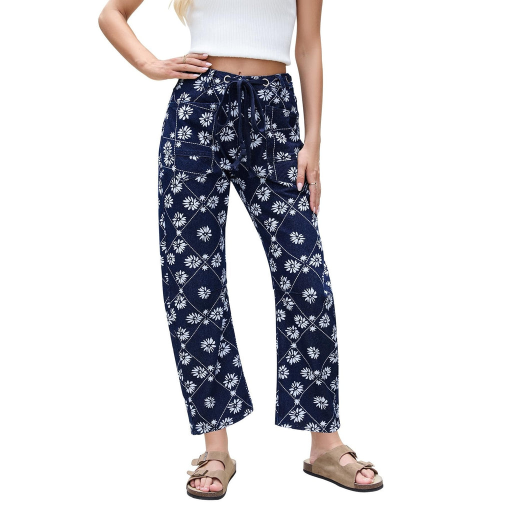 Kedera Womens Pants Size 14 Navy White Floral Print Wide Leg