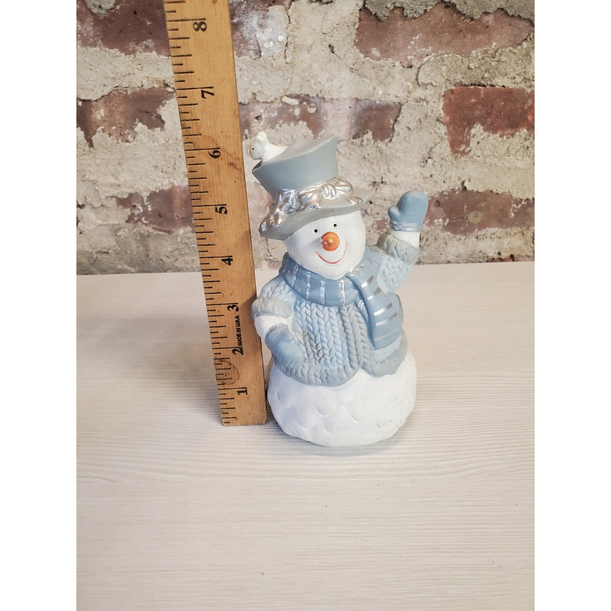 Snowman Figurines Set of 2 Christmas Winter Holiday Home Decor Blue Gray