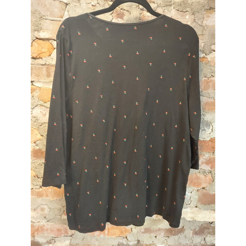 Cj Banks Womens Top T Shirt Plus Size 1X Black Cherry Print 3/4 Sleeve Cotton