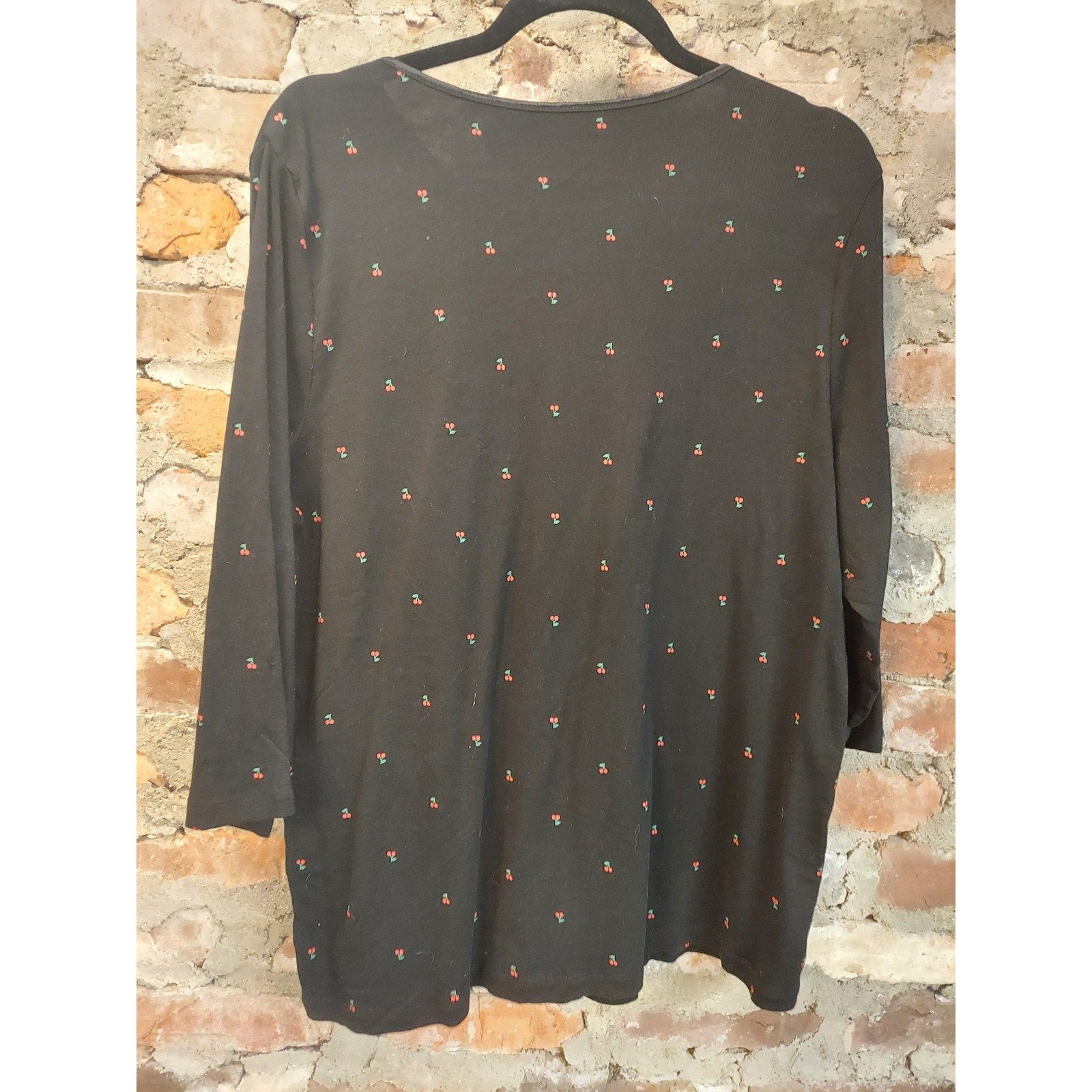 Cj Banks Womens Top T Shirt Plus Size 1X Black Cherry Print 3/4 Sleeve Cotton