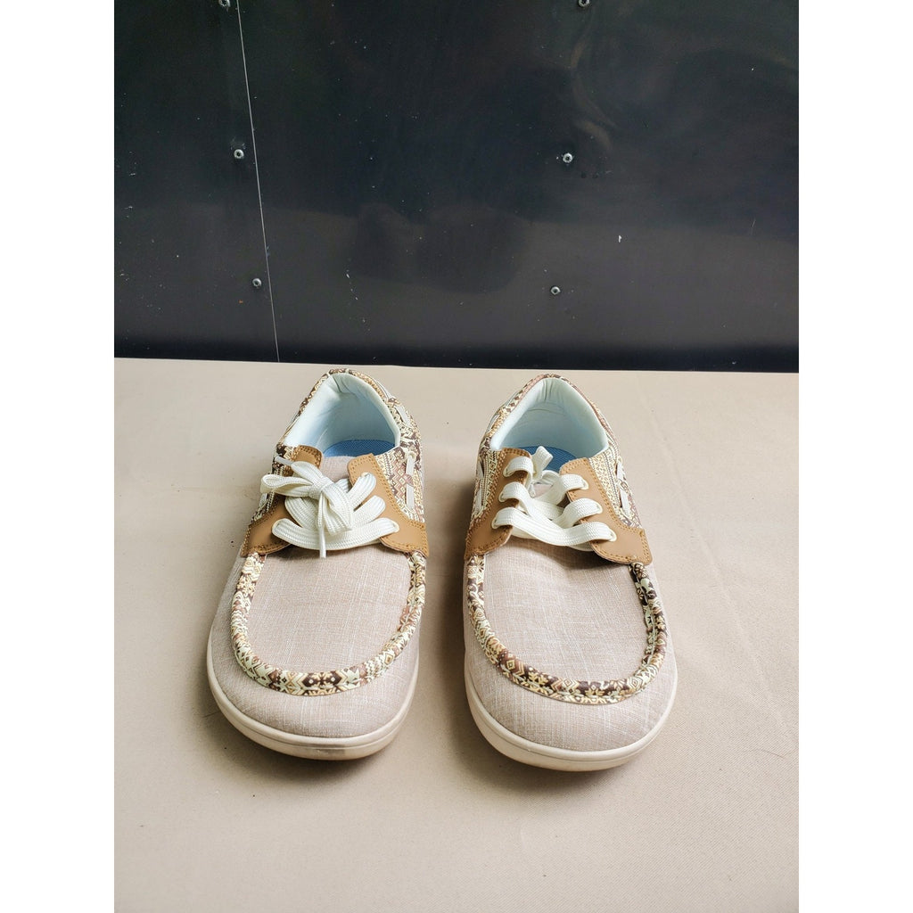 Womens Casual Canvas Loafers Beige Sz 10 Barefoot Tribal Print Comfort
