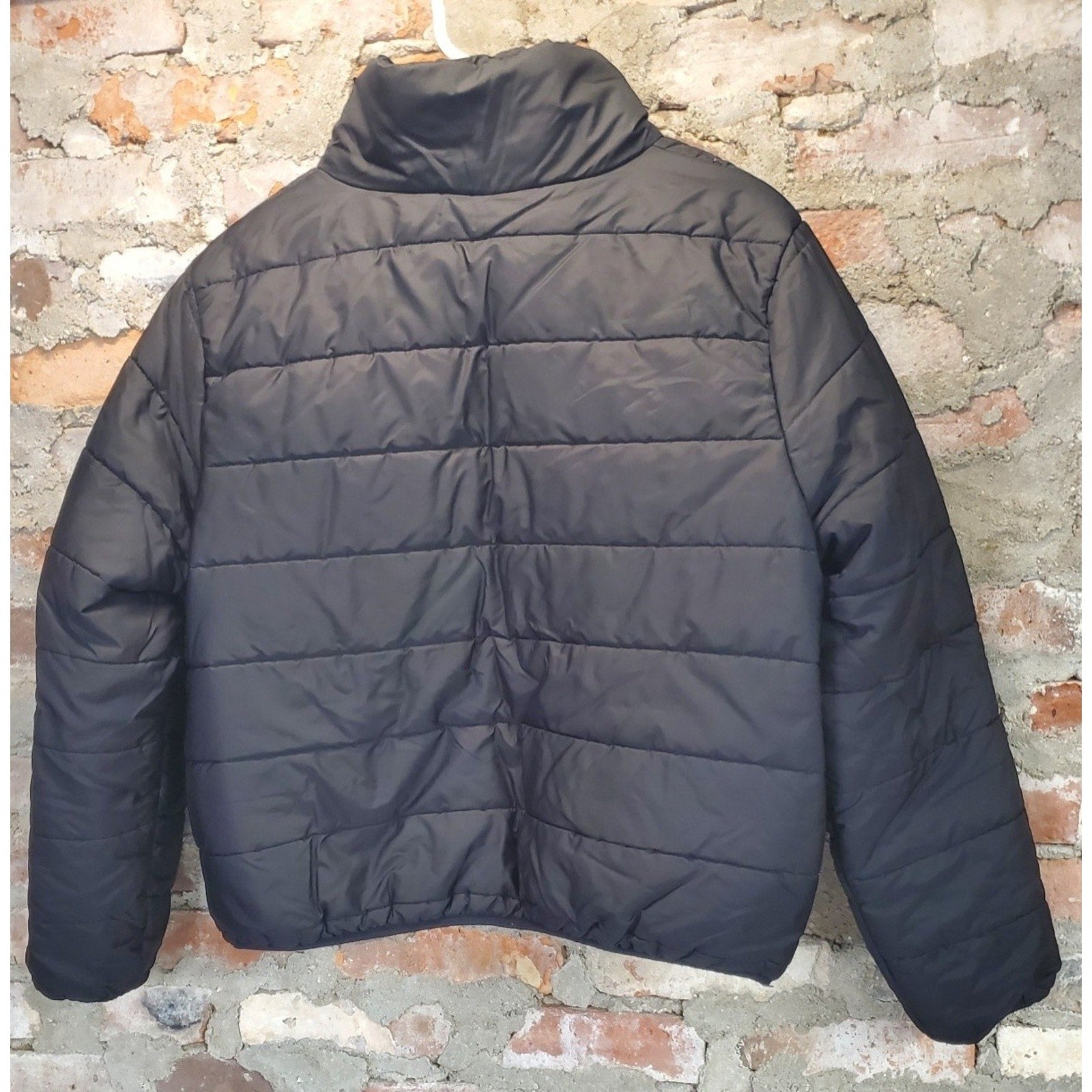 Wild Fable Womens Puffer Jacket L Black Quilted Full Zip Mock Neck