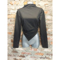 Womens Black Bodysuit Mock Neck Long Sleeve Asymmetrical Wrap Top Size S Stretch