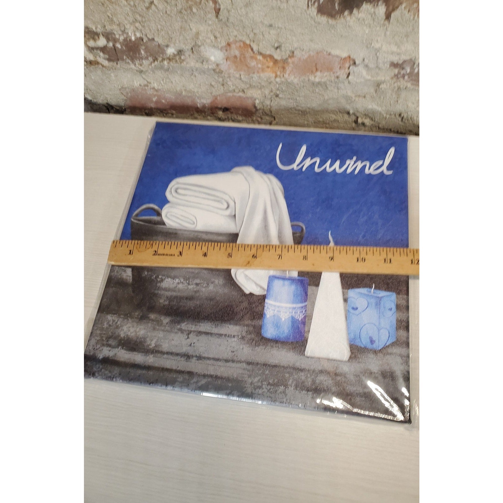 Bathroom Wall Art Set of 3 Unwind Soak Relax Blue White Canvas 12 Inch Decor