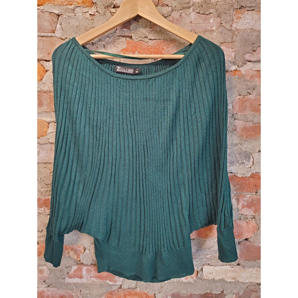 7th Avenue New York Company Womens Emerald Green Shimmer Ribbed Dolman Sweater M