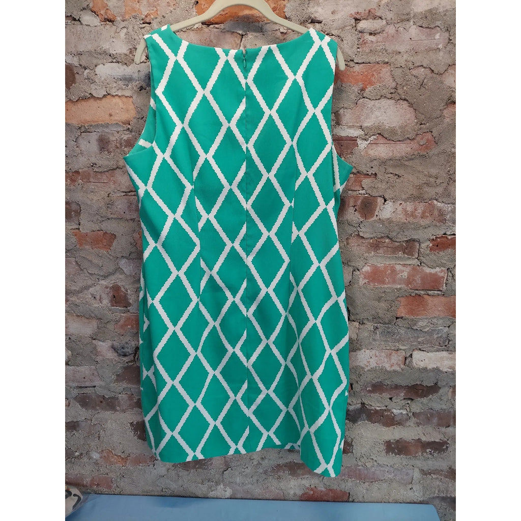 Alyx Womens Dress Size 18 Plus Green White Geometric Sleeveless Shift