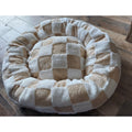 Dog Cat Bed Plush Round Checkerboard Beige White Cozy Cuddler 24 Inch