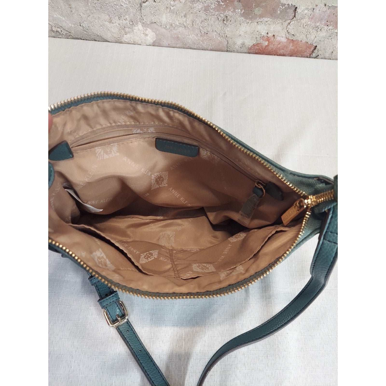 Anne Klein Teal Faux Leather Crossbody Bag Adjustable Strap Womens Handbag Purse