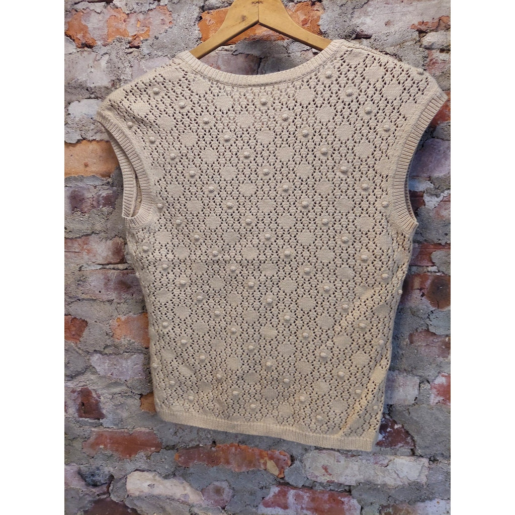 LOFT Womens Shrug S Tan Sleeveless Tie Front Bobble Eyelet Knit Cropped