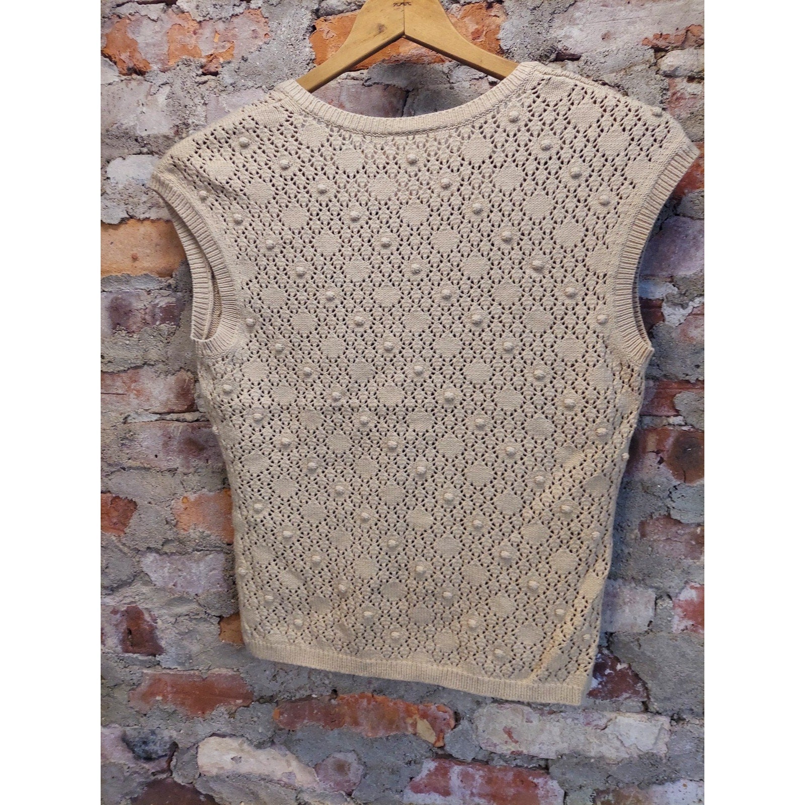 LOFT Womens Shrug S Tan Sleeveless Tie Front Bobble Eyelet Knit Cropped