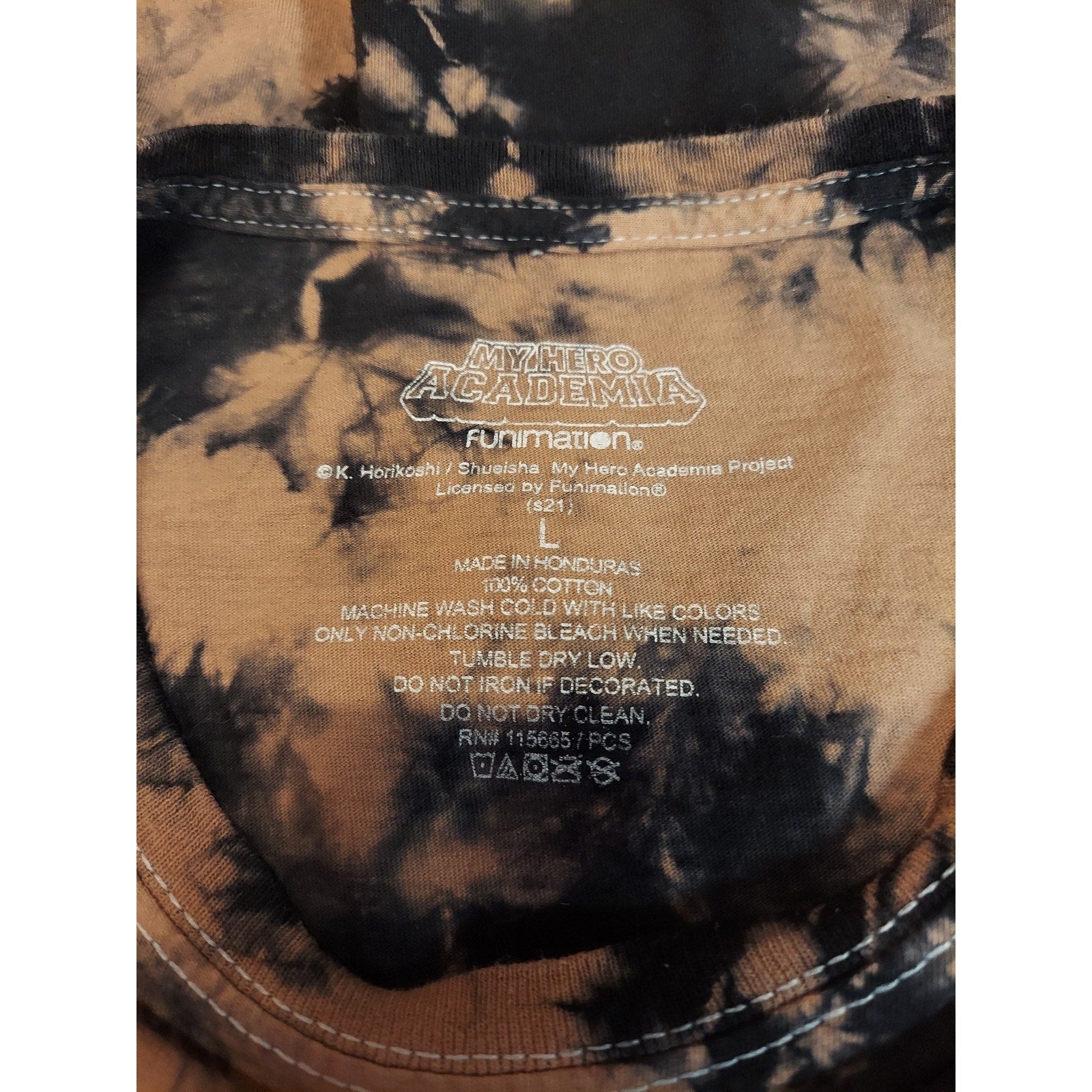 My Hero Academia Mens Katsuki Bakugo T Shirt L Tie Dye Quirk Explosion Brown