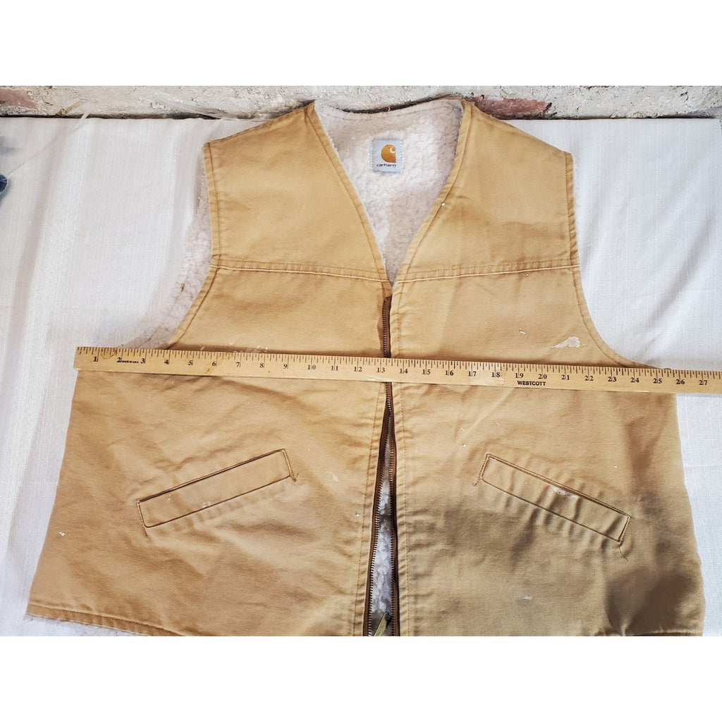 Carhartt Mens Vest Sherpa Lined Full Zip Work Duck Canvas Durable Tan