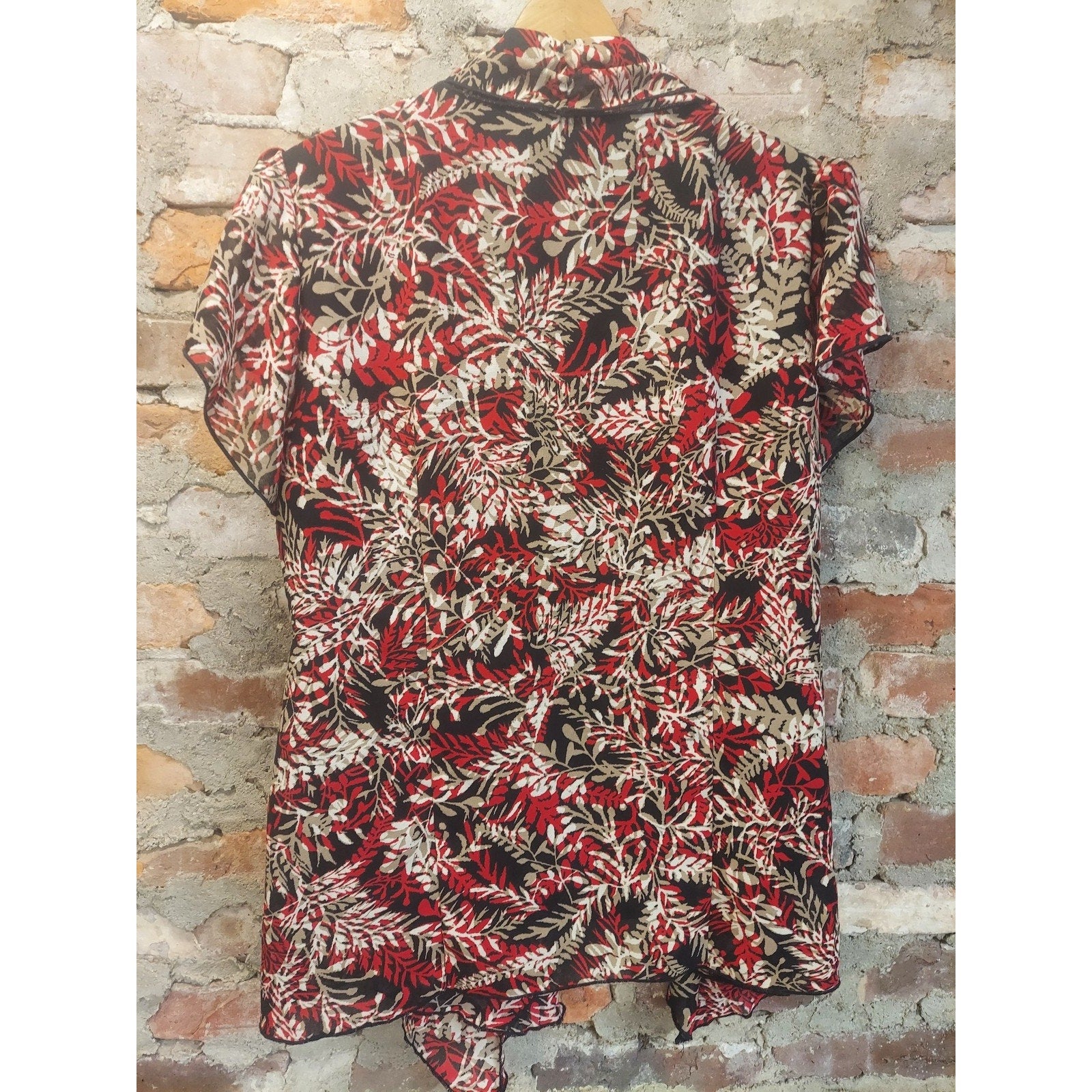 Sara Michelle Womens Layered Shrug Top 1X Red Black Tan Floral Leaf