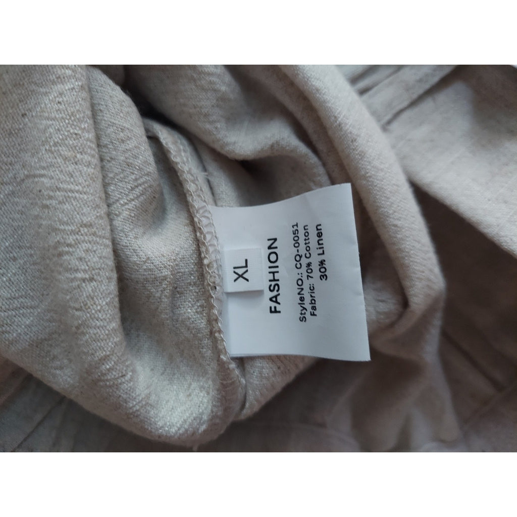 Fashion Womens Wide Leg Pants XL Cream Cotton Linen Blend Elastic Waist Casual