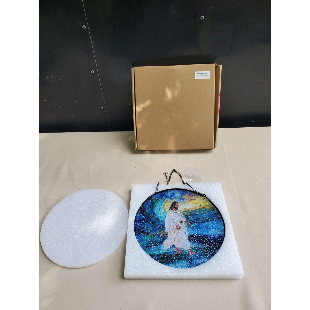 Jesus Walking Water Suncatcher Stained Glass Round 8" Hanging Christian Decor