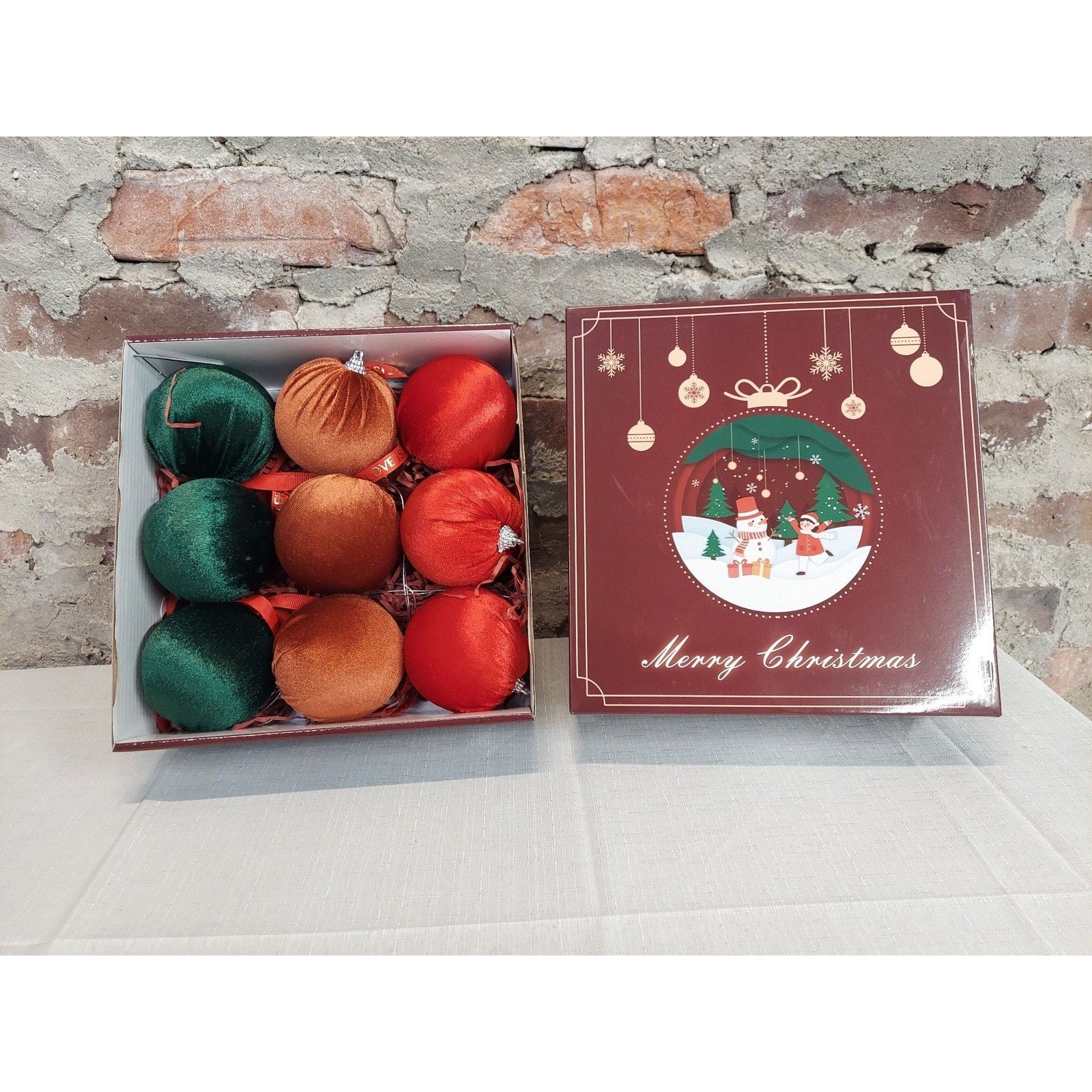 Velvet Christmas Ball Ornaments Set of 9 Multicolor 2.75 Inch Holiday Tree Decor