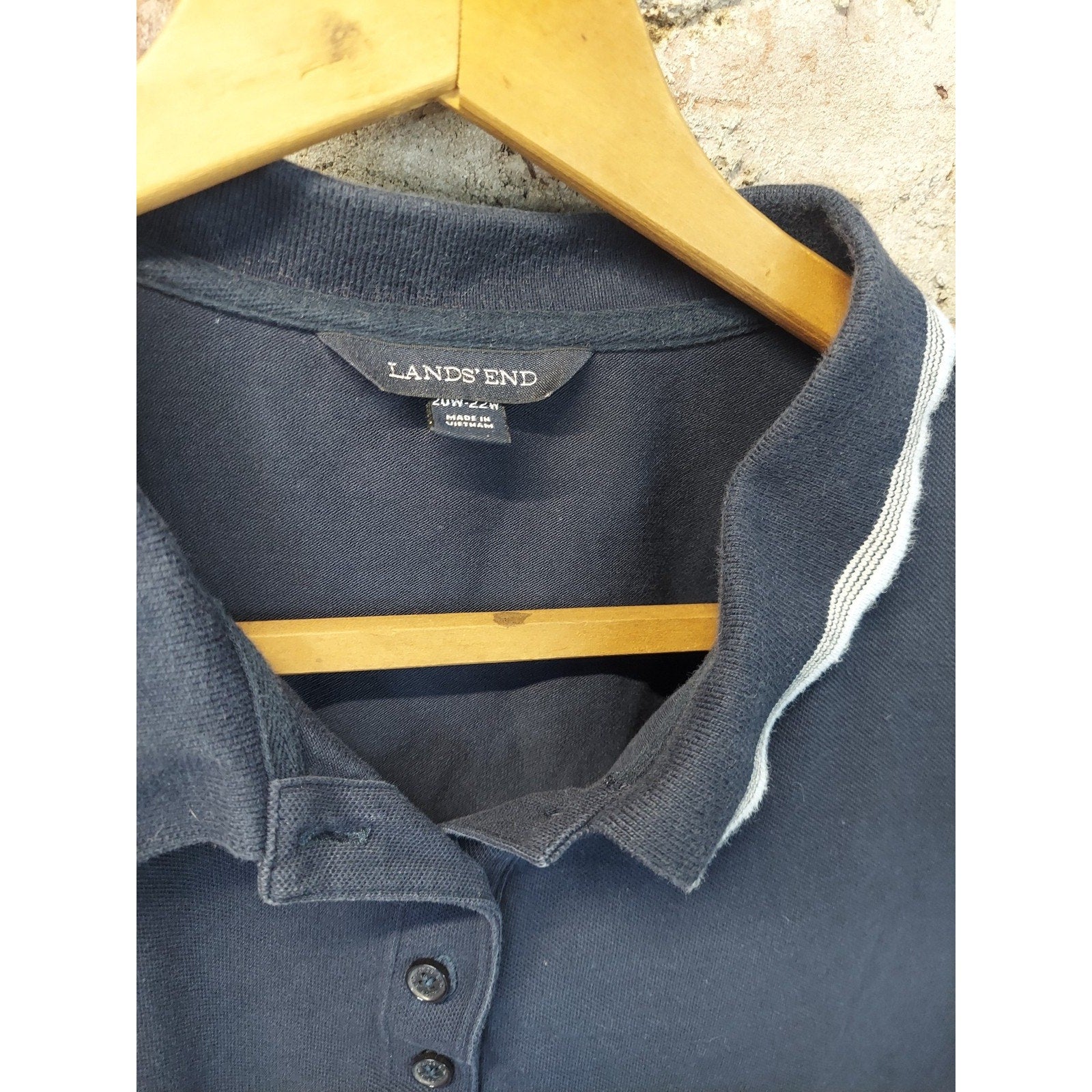 Lands End Womens Polo Shirt 20W 22W Navy Blue Short Sleeve Striped Collar