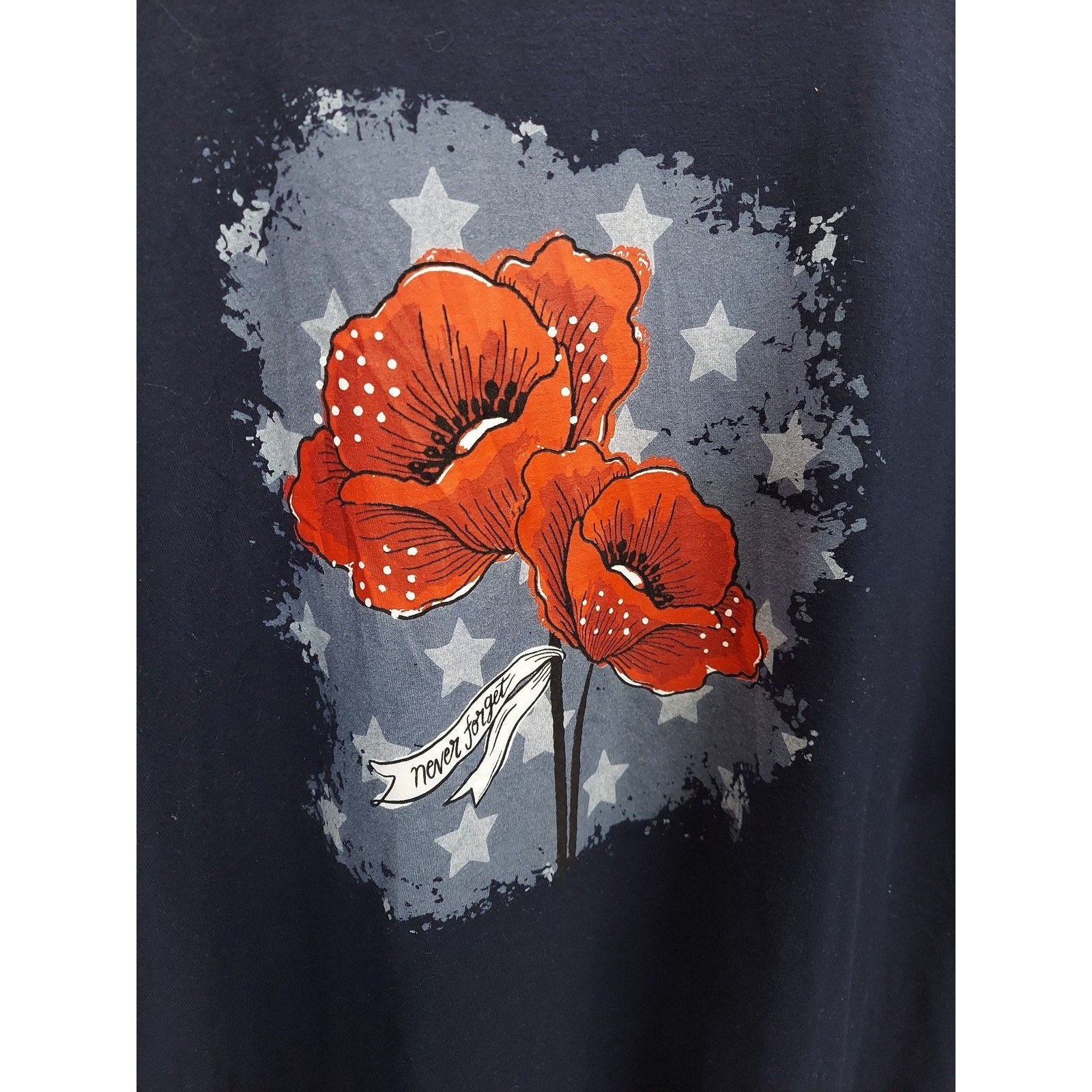 Jerzees Womens Never Forget Poppy Graphic T Shirt 2XL Navy Blue Memorial Day