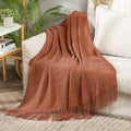Rust Orange Throw Blanket Textured Chevron Fringe Pattern Soft Cozy