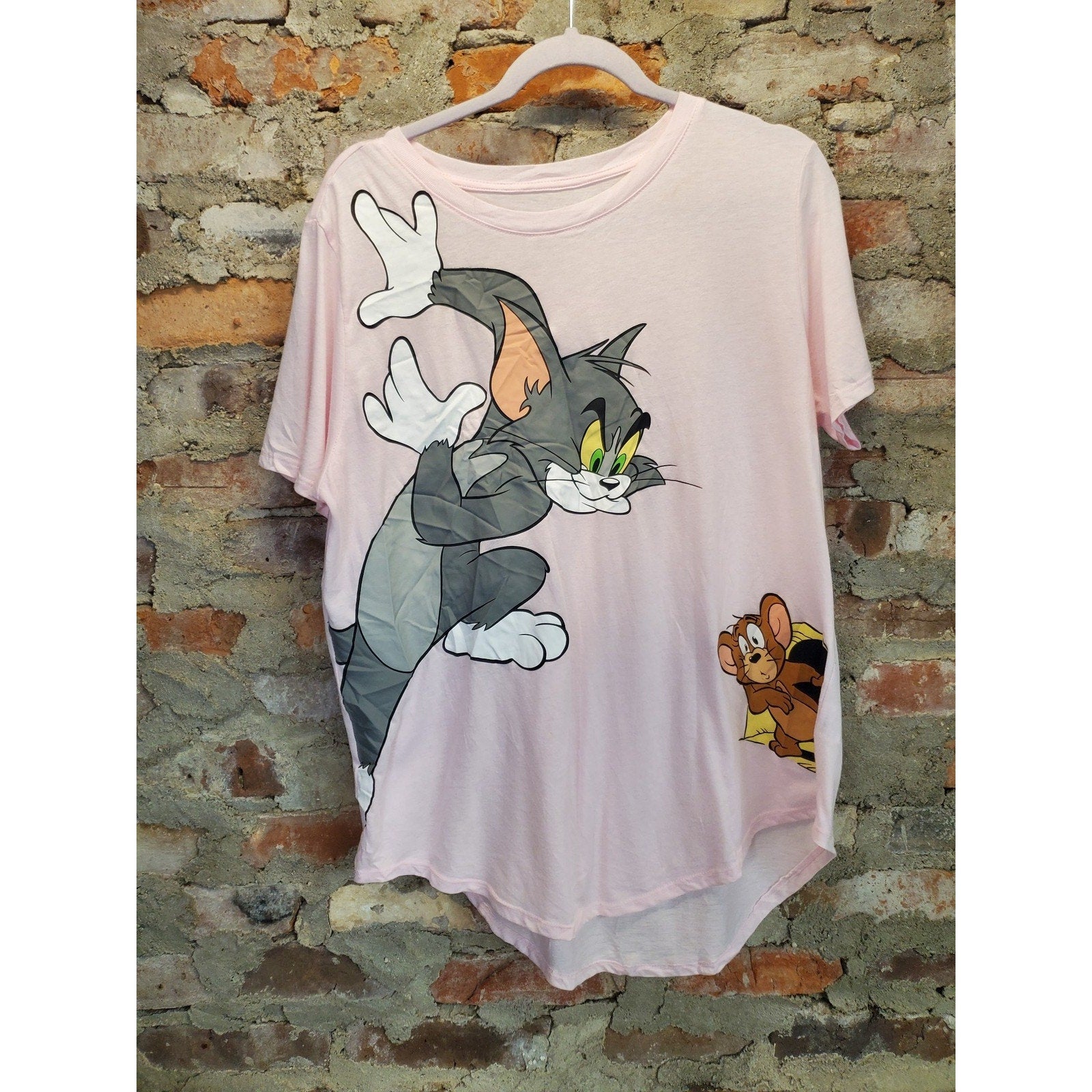 Tom Jerry Womens T Shirt XXL Pink Graphic Short Sleeve Cotton Blend Cartoon