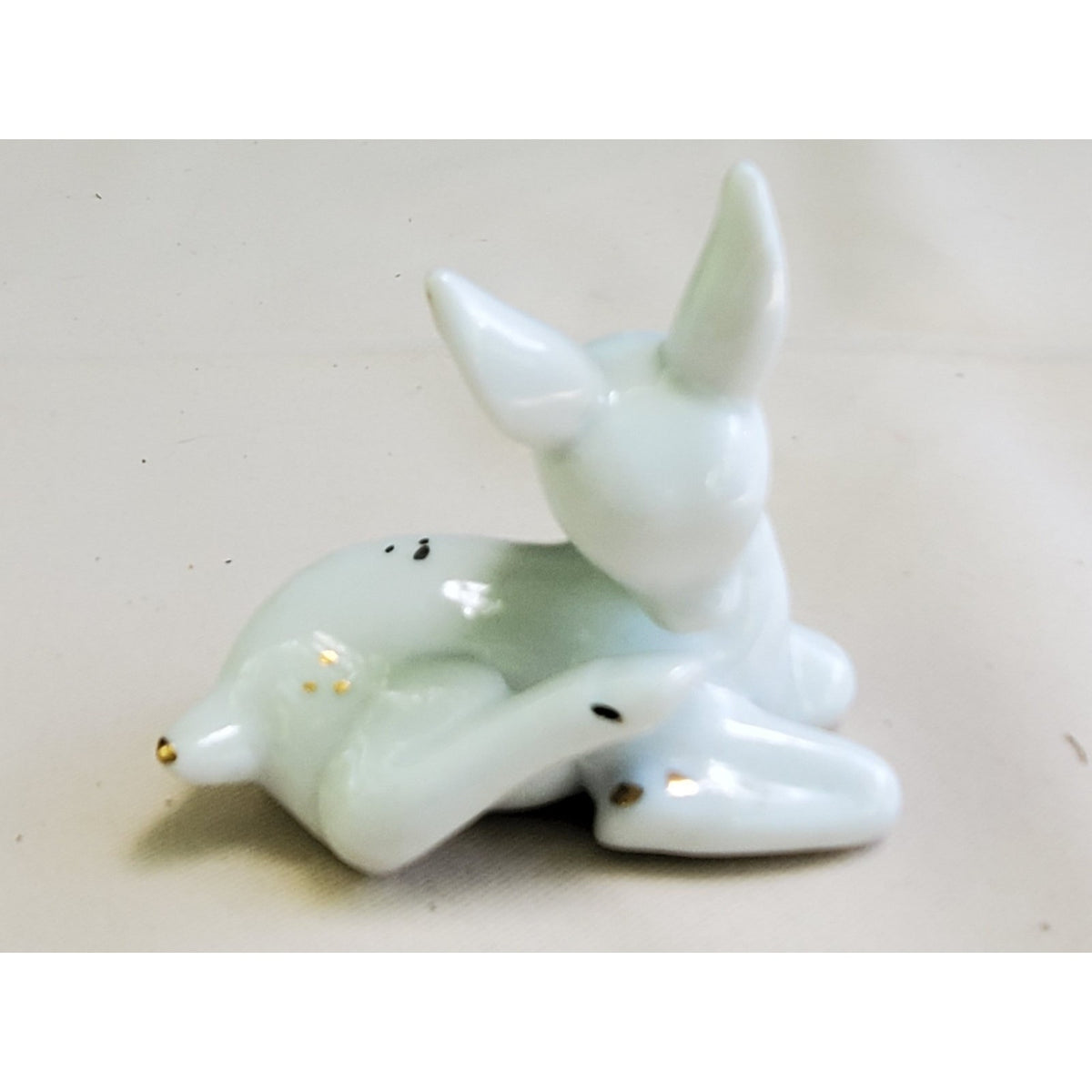 Enesco Fawn Deer Figurine Lying Gold Spots Light Blue White Animal Decor 3 Inch