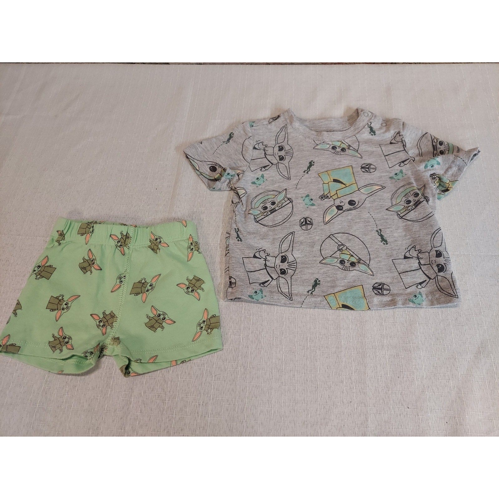Star Wars Baby Grogu T Shirt Shorts Outfit Set 3-6M Gray Green The Mandalorian