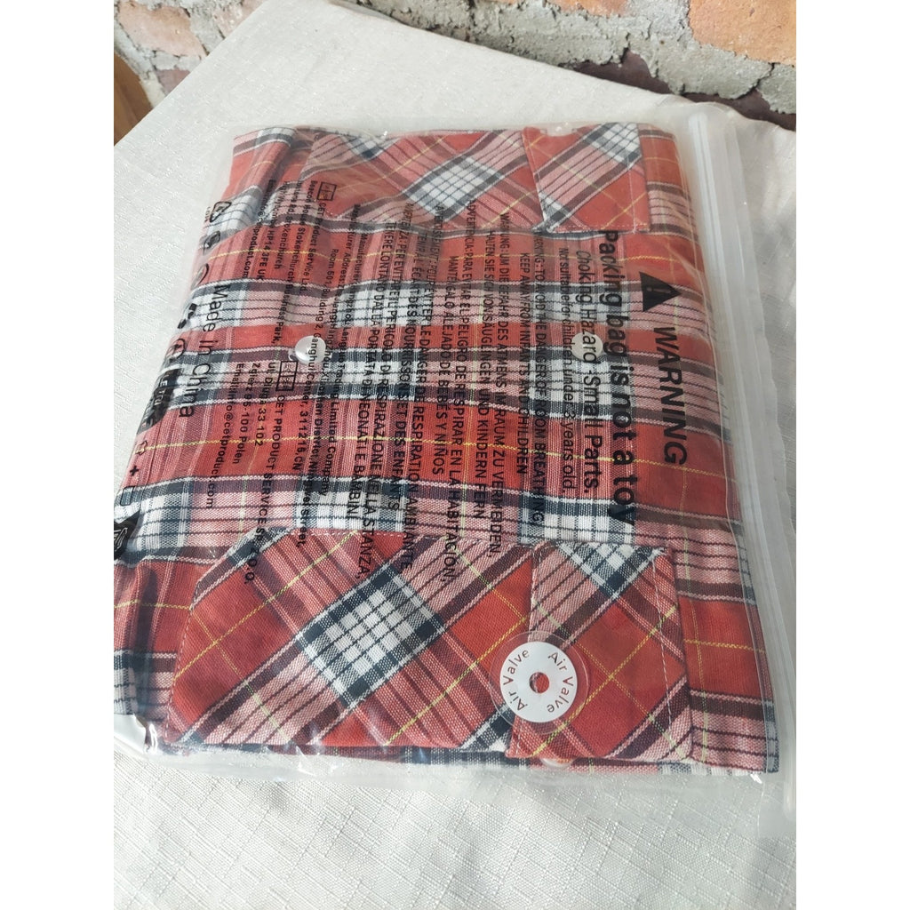 JOGAL Mens Short Sleeve Button Down Shirt Red Plaid XXL Two Pocket Western