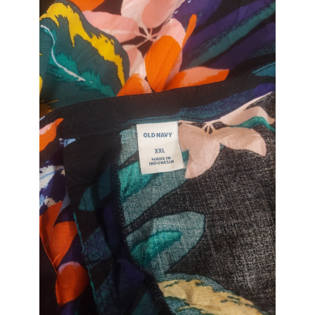 Old Navy Womens Tank Top XXL Floral Tropical Multicolor Black Scoop Neck