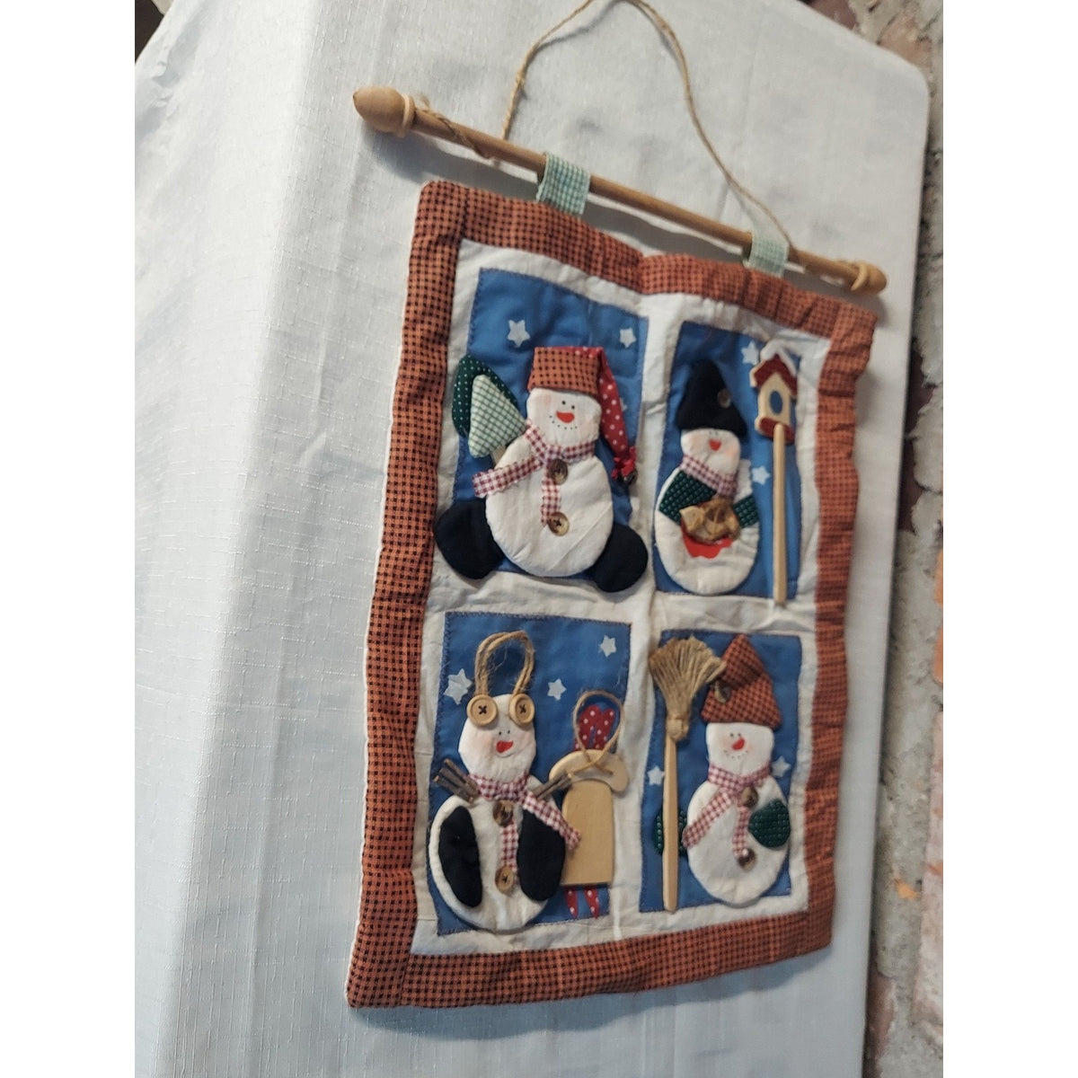 Christmas Snowman Wall Hanging Mini Quilt Holiday Primitive Folk Art Home Decor
