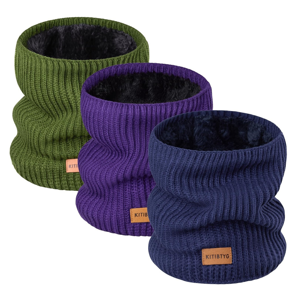 KITIBTYG Mens Womens Neck Gaiters Ski Mask Set 3 Winter Fleece Lined Multicolor