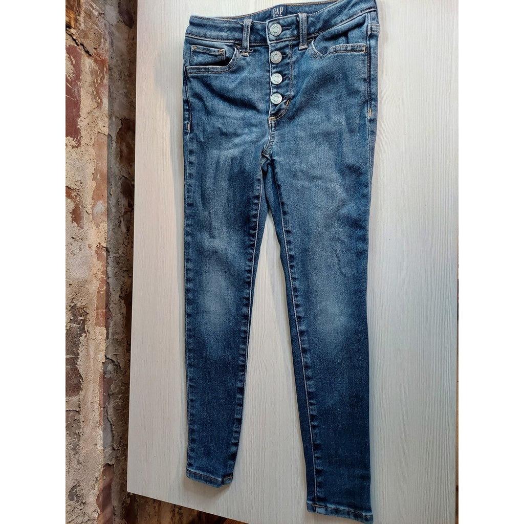 GAP Girls High Rise Stretch Jegging Jeans Size 7 Blue Button Fly Denim